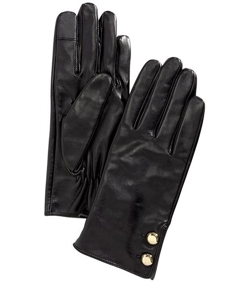 michael michael kors leather two button gloves|Michael Kors black leather gloves.